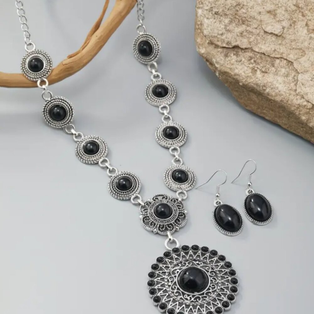 Women's 3 Piece Antiqued Style Necklace & Earrings Elegant Jewelry Set